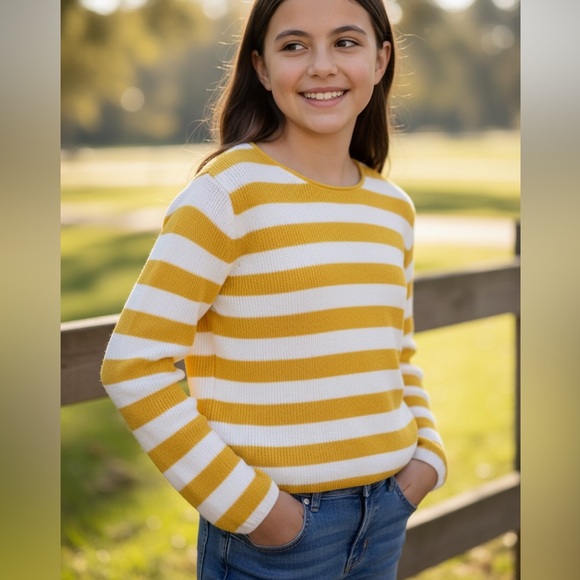 H&M Other - Girls 12/14 H&M yellow and white stripe knit sweater